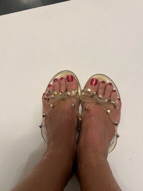 Wild Diva Clear Jelly Sandals with Gold Stud Accents